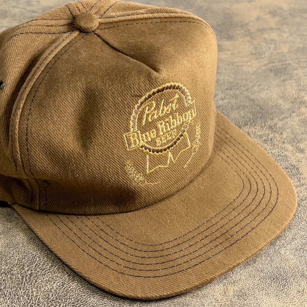 K-Products Pabst Blue Ribbon Hat Mens OSFA Brown PBR Beer Vintage Golf Strapback